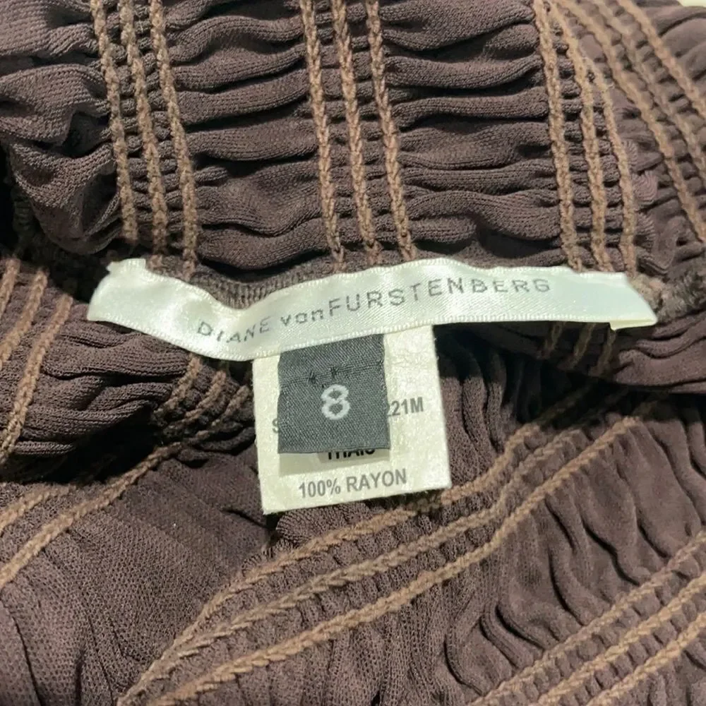 Diane Von Furstenberg Thais Brown Smocked Tube Top Sz 8 F/W 2018 - Picture 8 of 12